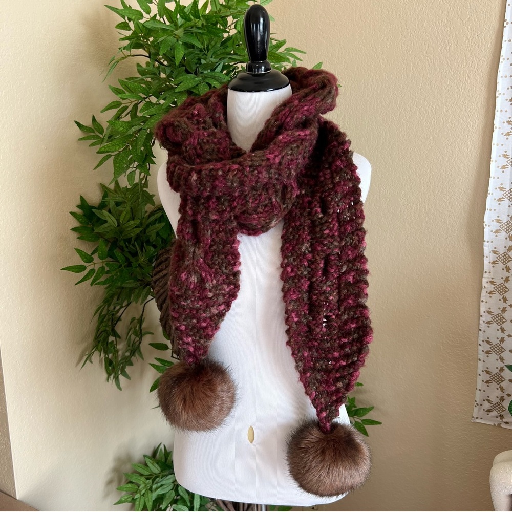 Handmade Scarf with Poms